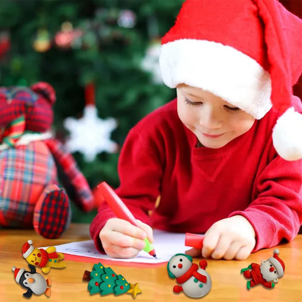 Gukasxi Lot de 6 gommes de Noël fantaisie en forme de dessin animé, ensemble de gommes en caoutchouc mignonnes en forme de puzzle