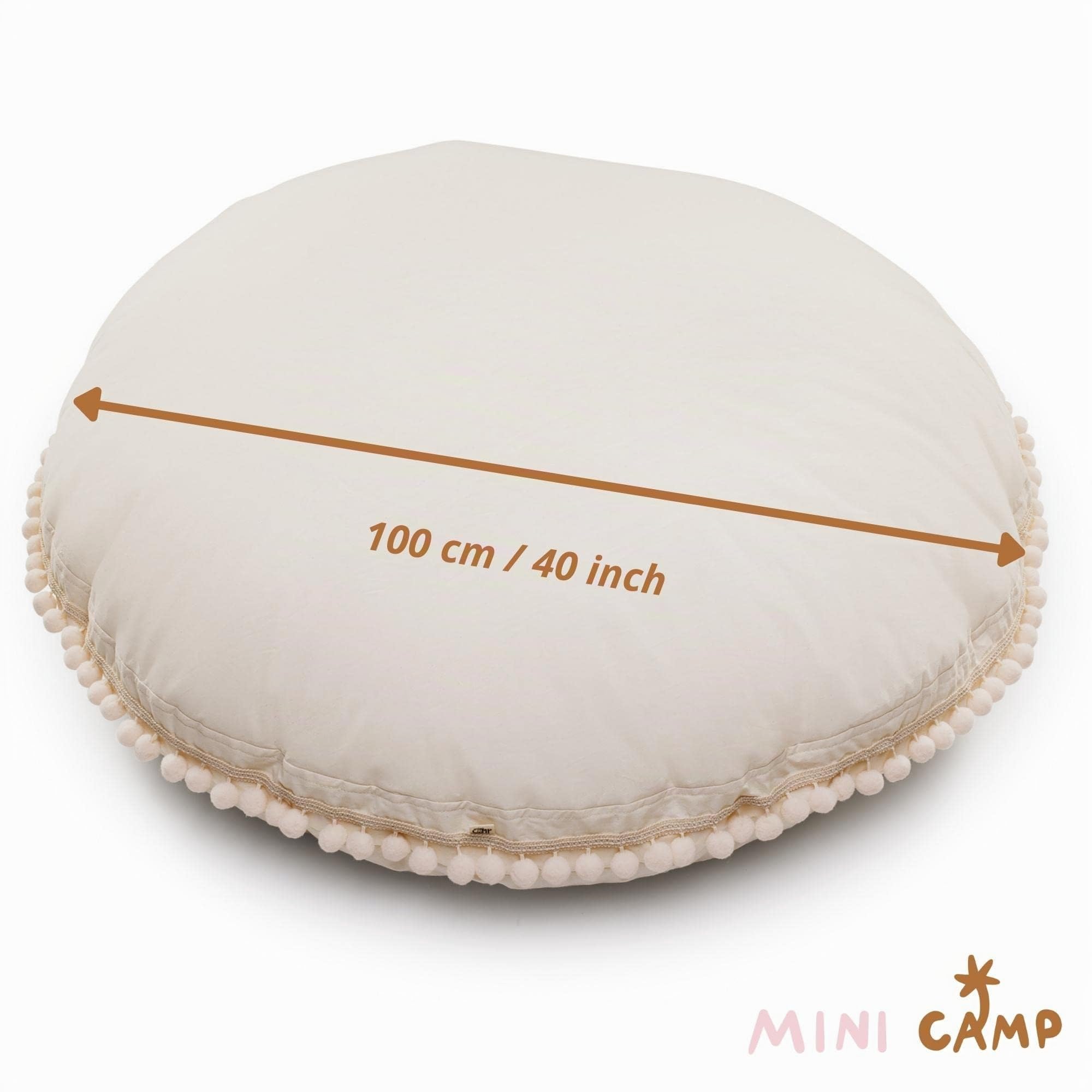 MINICAMP Cojines Grandes para Niños - Puff Ultra Esponjoso c/Relleno y Funda Lavable - Bonito Sofá Suelo, Cojín de Lectura p/Niños y Adolescentes - 100% Algodón - 100 cm Ancho! (Beige)