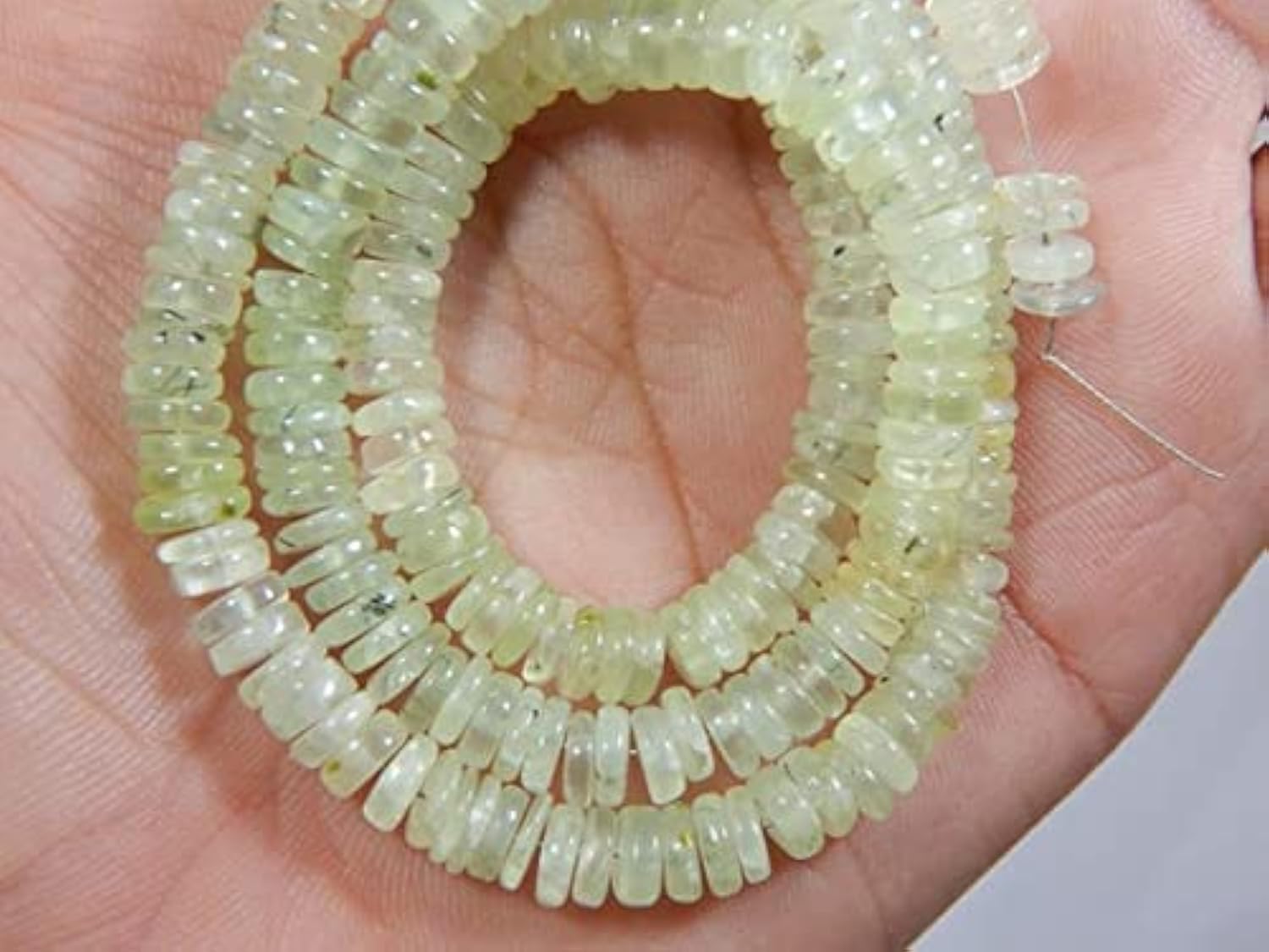 Perles de préhnite perle naturelle verte heishi 6x7 mm fil de 40 cm pour bijoux