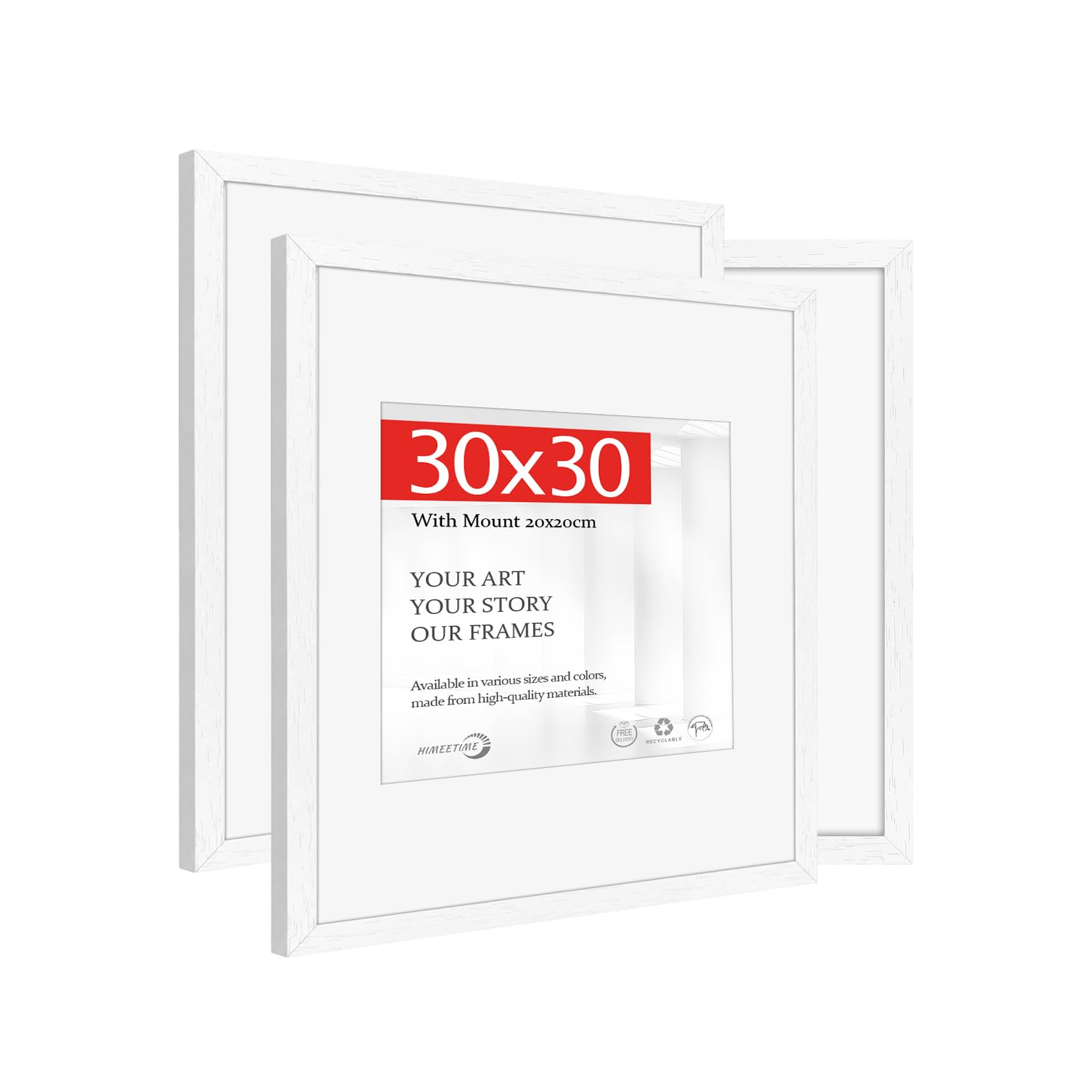 HIMEETIMEĀ® 3x Picture Frame 30x30 White Wood.30x30cm Photo Frames with 20x20cm Mount ā Includes HD Perspex.Wall Mountable