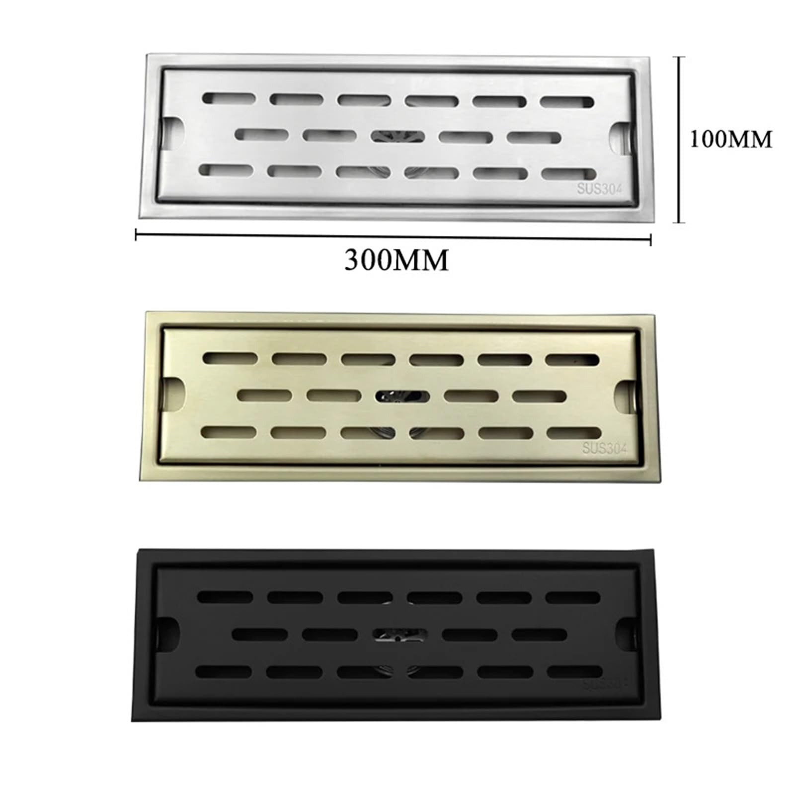 Rejilla Desague Ducha Desagüe de Suelo recogedor Pelo baño Ducha desagüe Cocina Inodoro Rejillas residuos Drenaje Lineal Largo Oro Pulido Negro(Matte Black)
