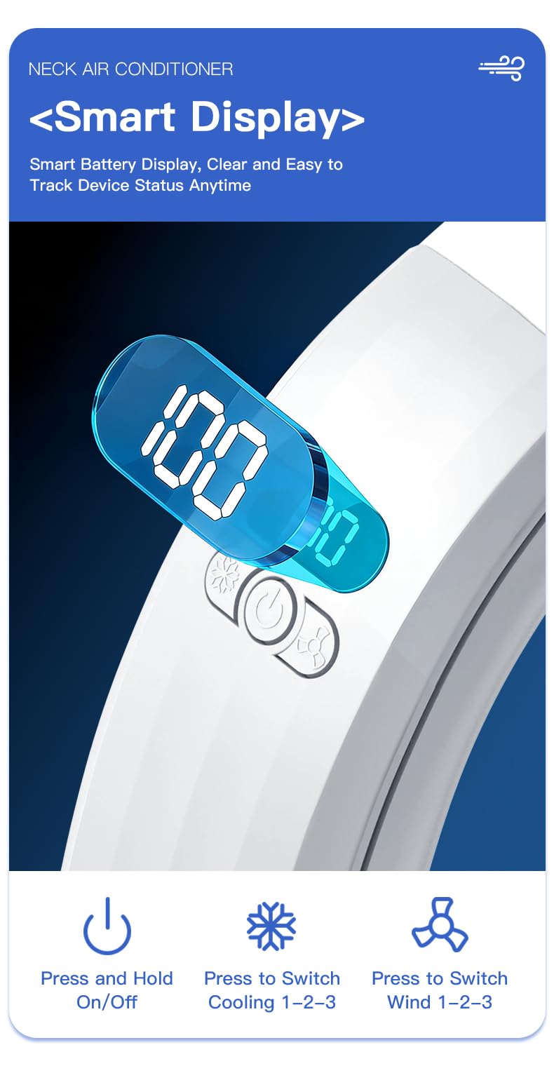 Ventilador de cuello de refrigeración recargable multifuncional, ventilador de cuello colgante silencioso portátil, tres modos de compresión fría/velocidad del viento.
