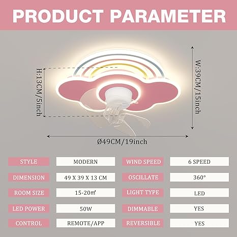 ATEEZ Kinder Plafond Ventilator met Licht en Afstandsbediening 6 Snelheden 360° Swing Plafondventilator met Verlichting Dimbaar Omkeerbaar Winter/zomer Stille Ventilator Lamp Plafond voor Slaapkamer photo 2