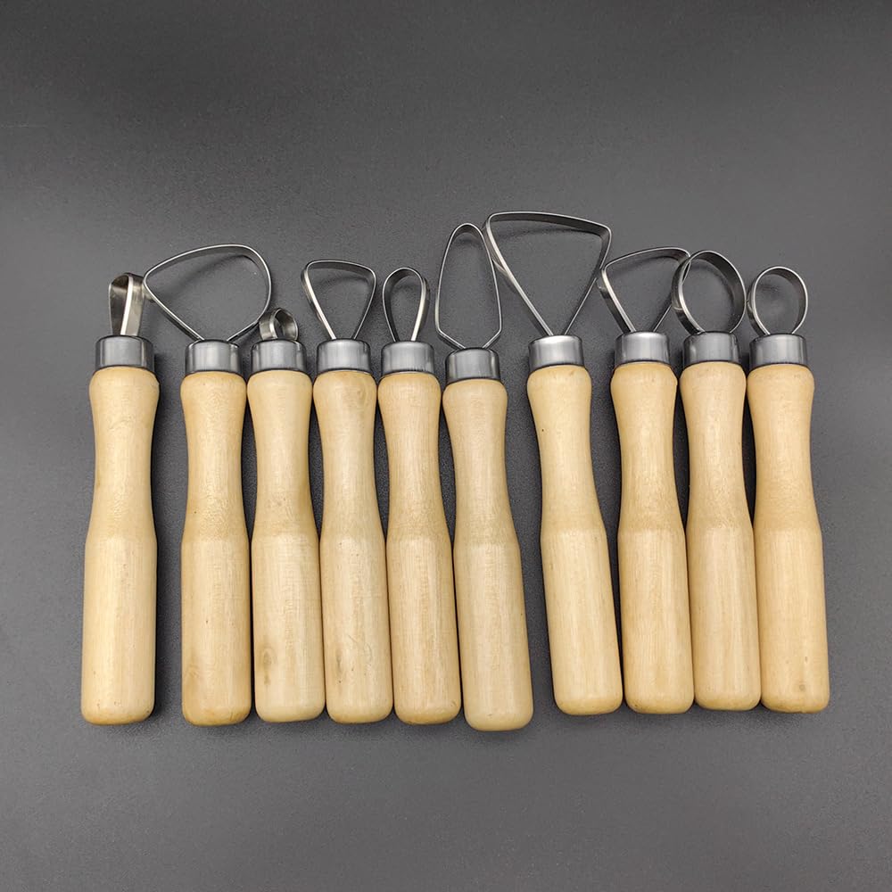10 Pieces Wooden Handle Clay Sculpture Tools Ceramic Pottery Tools Clay Sculpting Tools Set Pottery Carving Tool Kit for Clay Carving Shaping Sculpting Modeling Styling