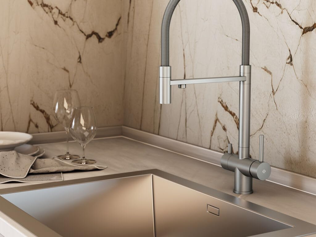 GME Grifo Cocina Ósmosis Extraíble Acero Inoxidable – Monomando 3 Vías, Caño Alto Flexible (Acero inoxidable)