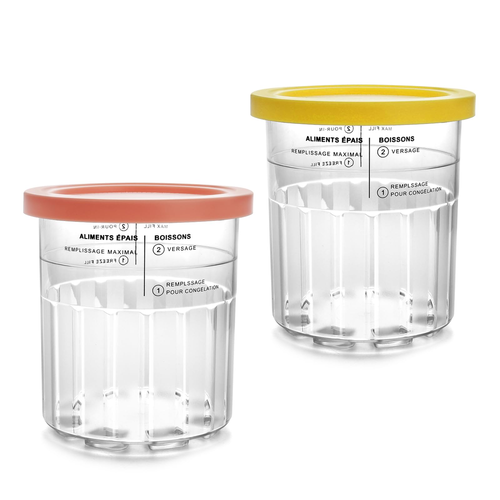2 Pack Deluxe Creami Pints and Lids for Ninja Creami 24oz Creamy Ice cream Containers Cups Compatible with Ninja NC500 NC501 Series, BPA-Free, Dishwasher Safe(Yellow&amp;Coral）