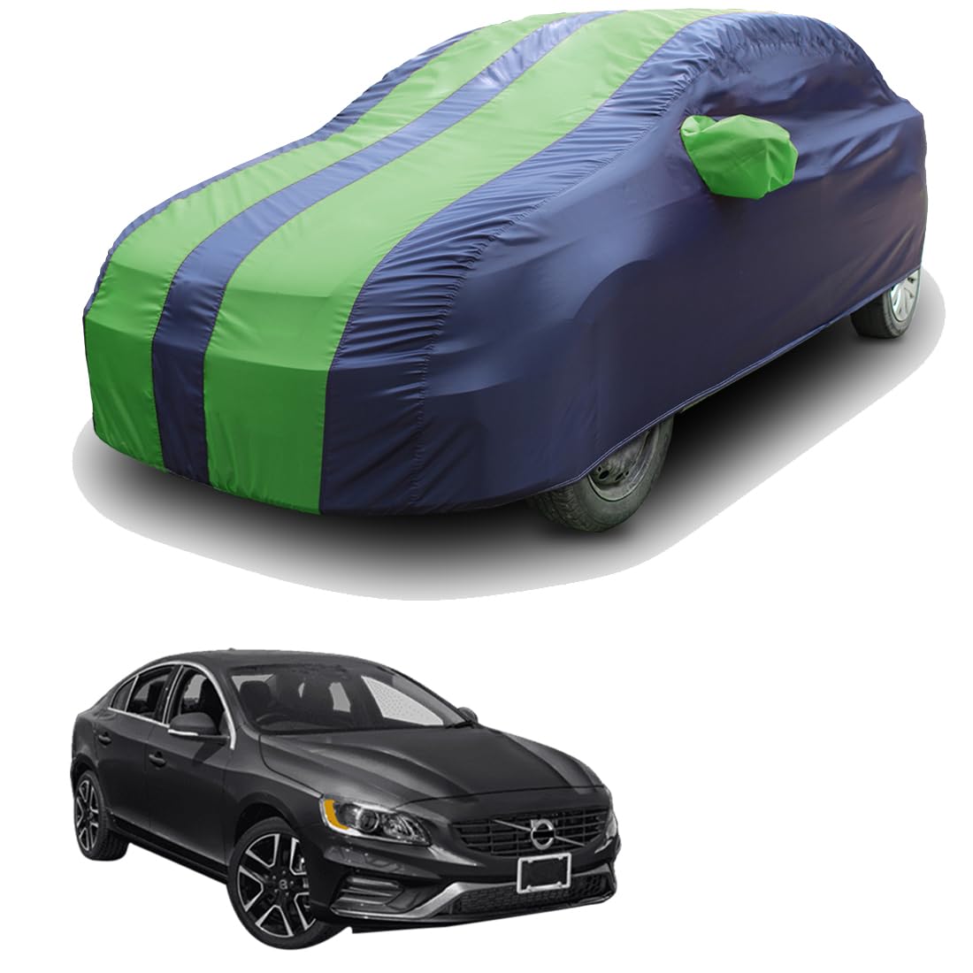 SS (FOR YOUR SMART NEEDS)® All Weather Protection Car Body Cover Compatible with Volvo S60-2016 | Anti Dust, Water-Resistant, Custom Fit, Elastic Grip, Buckle Hook with Mirror Pocket |Green-Blue