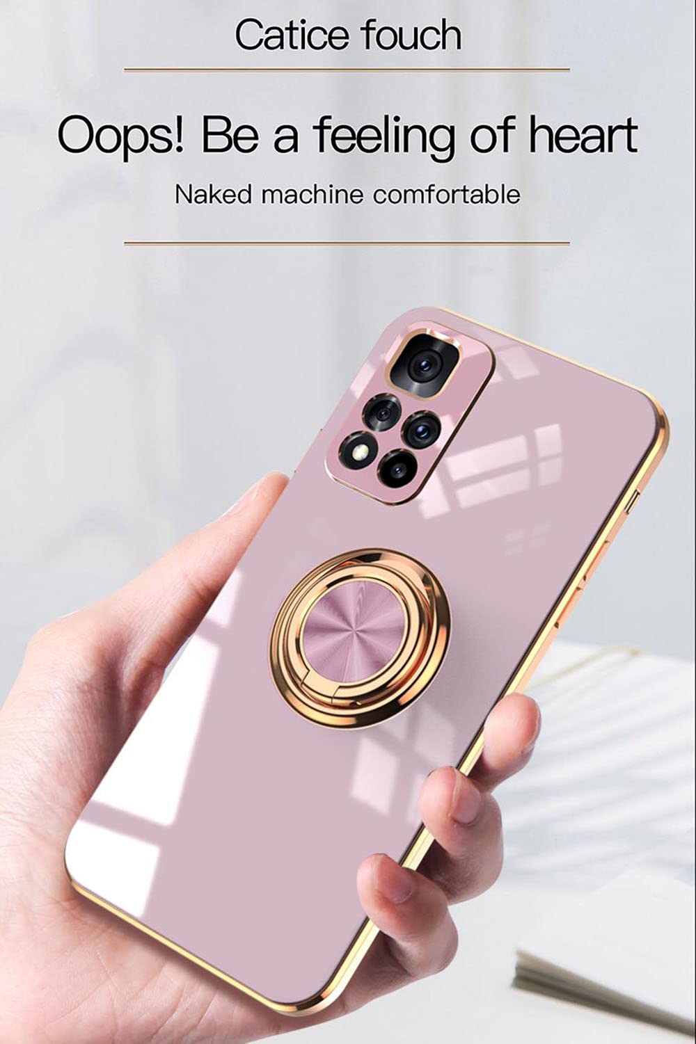 SEEKOO Cover per Xiaomi 11 Lite 5G NE/Xiaomi Mi 11 Lite, Custodia Ultra Sottile ed Elegante in Silicone TPU, Glitter Placcatura Design Cover Antiurto Case con 360° Anello Supporto, Nero