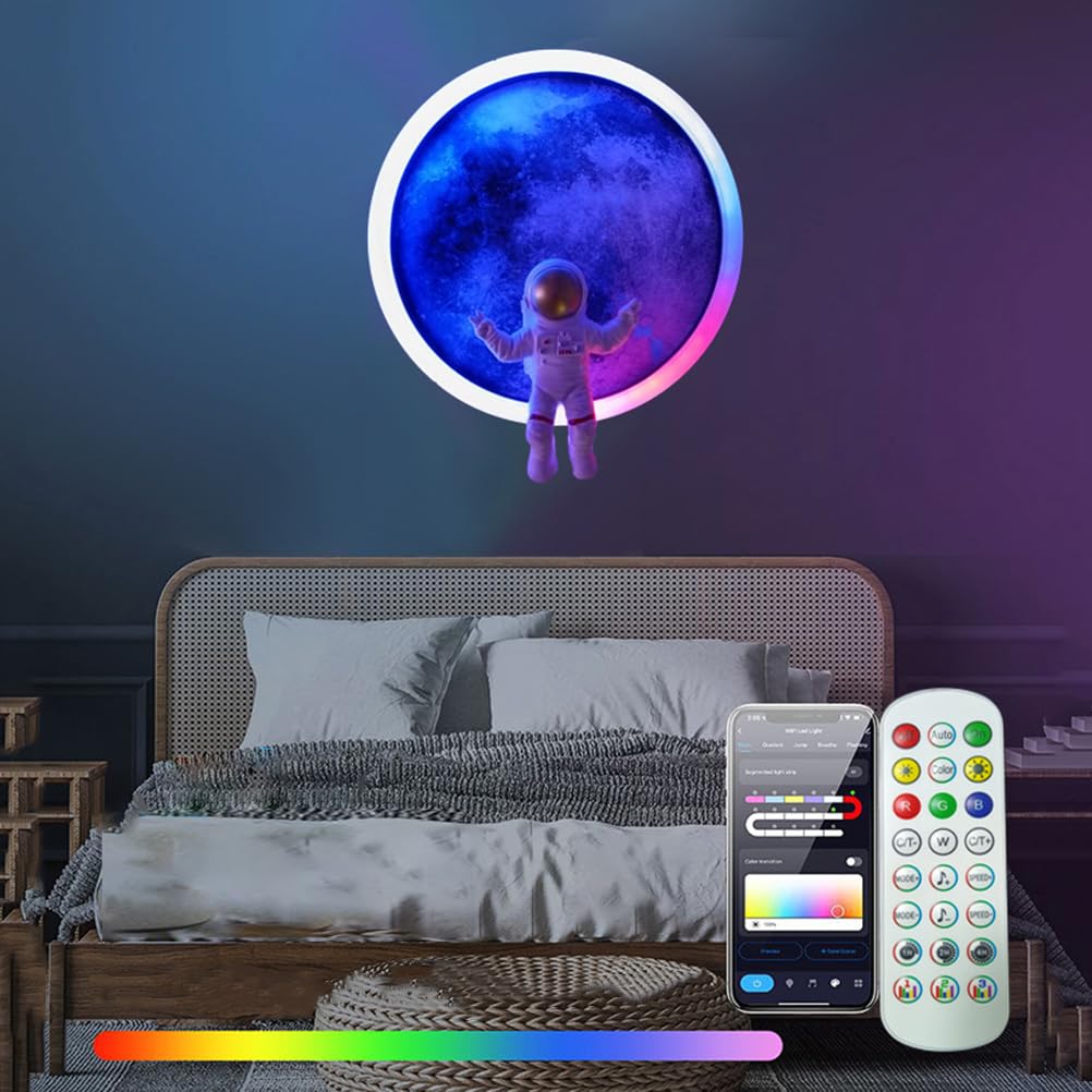AoLa LED Mond Wandleuchte RGB Dimmbar mit Fernbedienung und App Steuerung Moonshinelampe lnnen Astronaut Wandlampe Rund Zimmer Dekorationlampe Nachtlicht Musik Synchronisation Stimmungsvolle,40CM