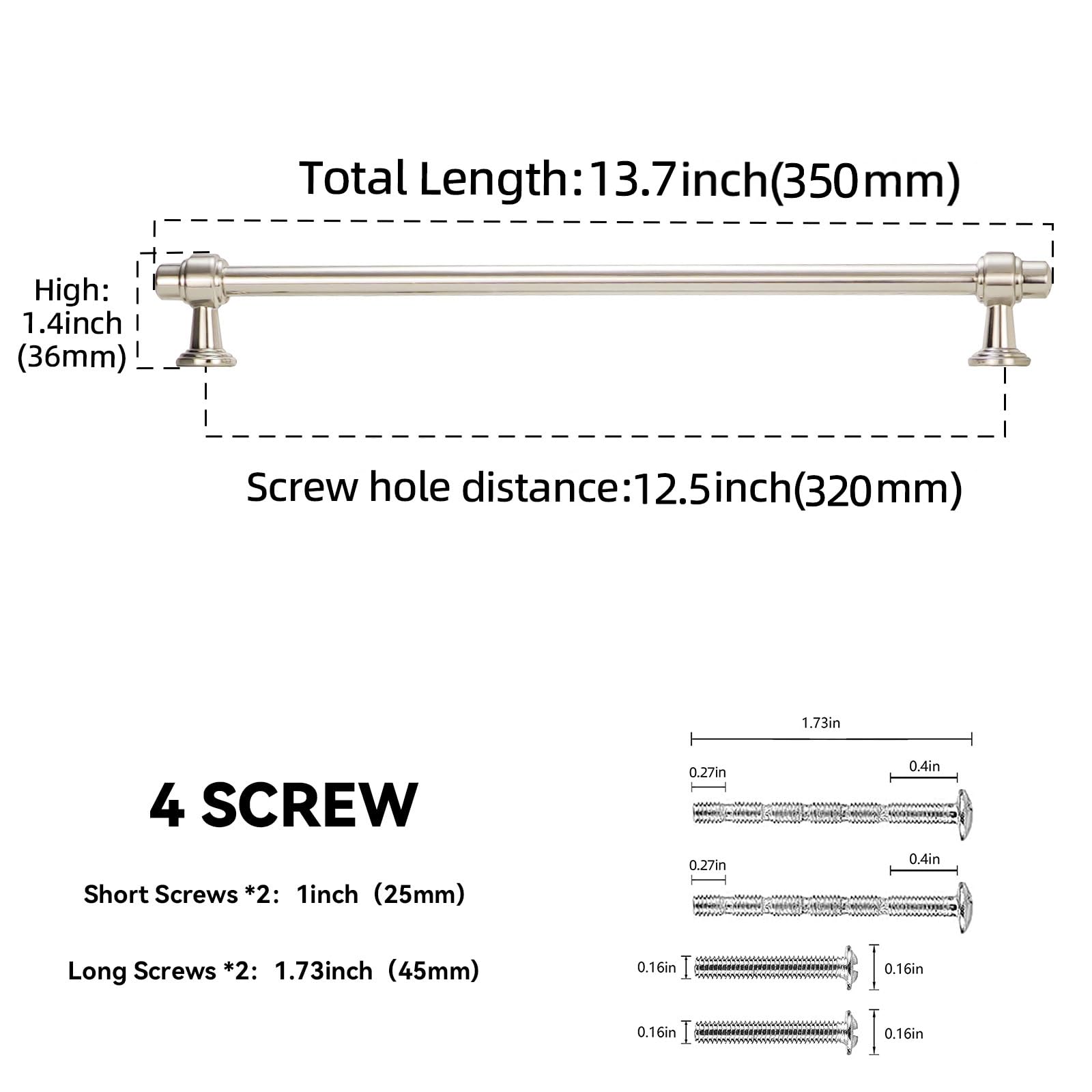 Küchenschrankgriffe, gebürstetes Satin-Nickel, silberfarben, Schubladengriffe, Zinklegierung, 320 mm, 10 Stück
