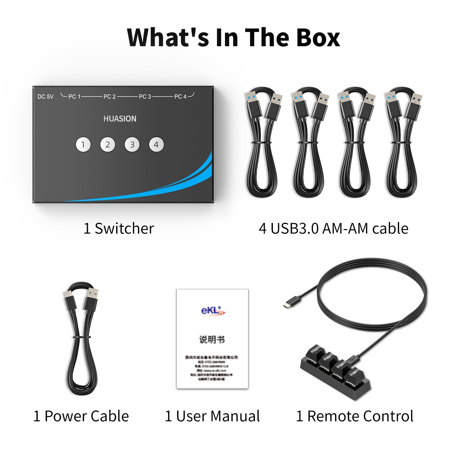 Interruptor USB 3.0, 4 ordenadores, compartiendo 4 periféricos USB, mouse, teclado, escáner, impresora con conector de auriculares de 3,5 mm, salida de audio, incluye 4 cables USB 3.0 y controlador de