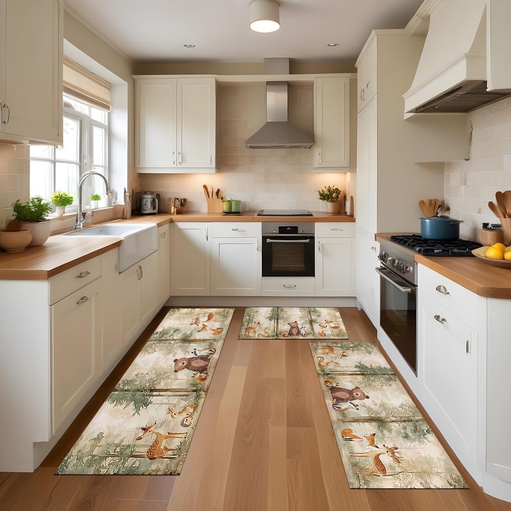 GUBIYU Woodland Rugs Nursery Rugs Forest Animals Area Rug,Cute Woodland Deer Rabbit Bear Fox Raccoon Rugs for Nursery Children Kids Girls Room Playroom Living Room Home Nursery Decorative Set of 3
