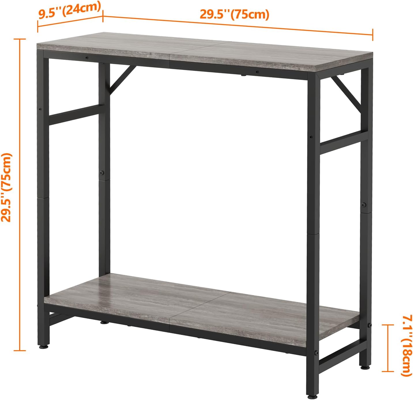 Livofloral Narrow Console Table, 2 Tier Entryway Table, Thin Sofa Table, Industrial Couch Table with 2 Support Bar, Small Side Tables for Living Room, Bedroom, Hallway, Foyer, Grey