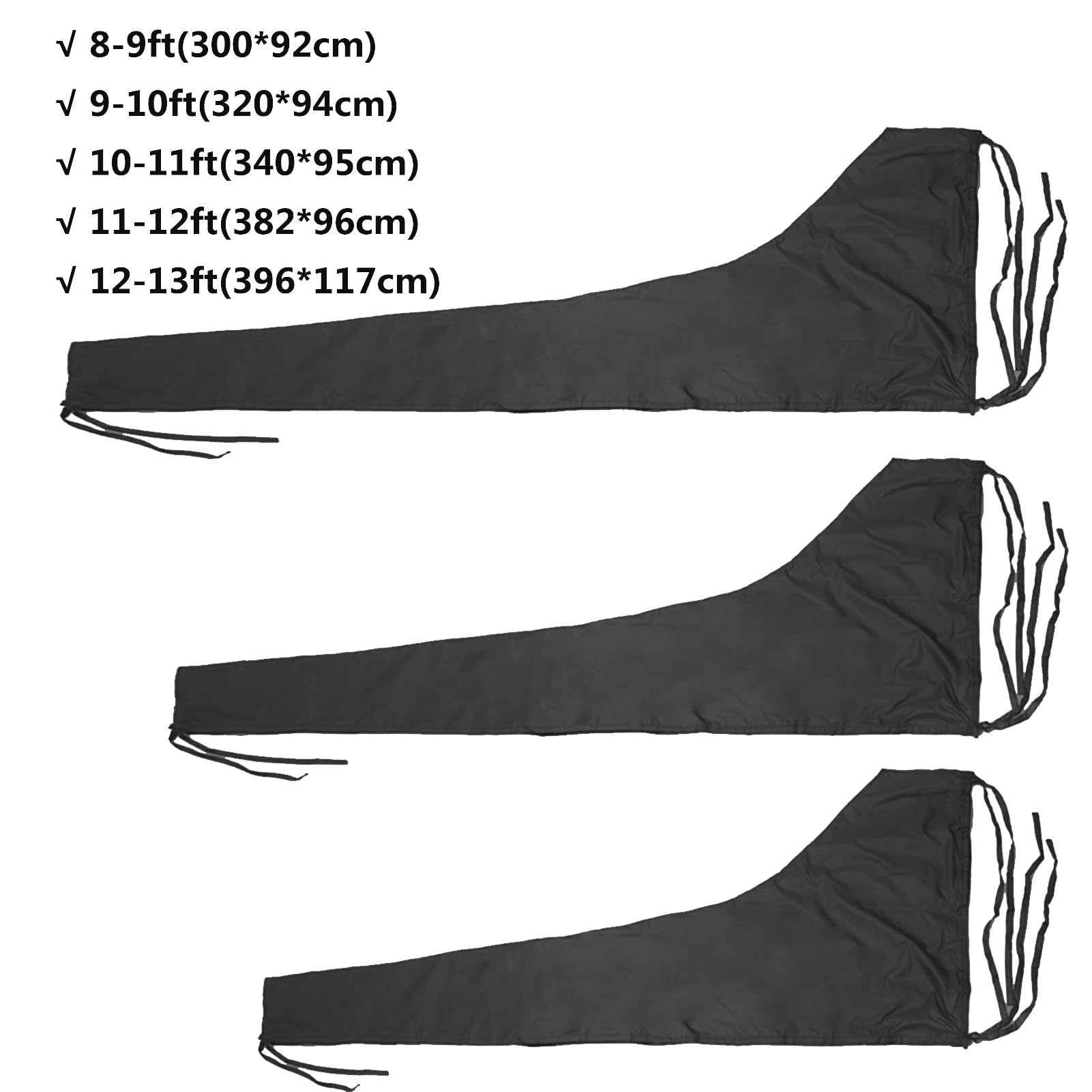 Copertura boma randa 420D, copertura impermeabile barca a vela, copertura protettiva pioggia e neve, per barca a vela da 8''-13'' (nero)(8-9ft)