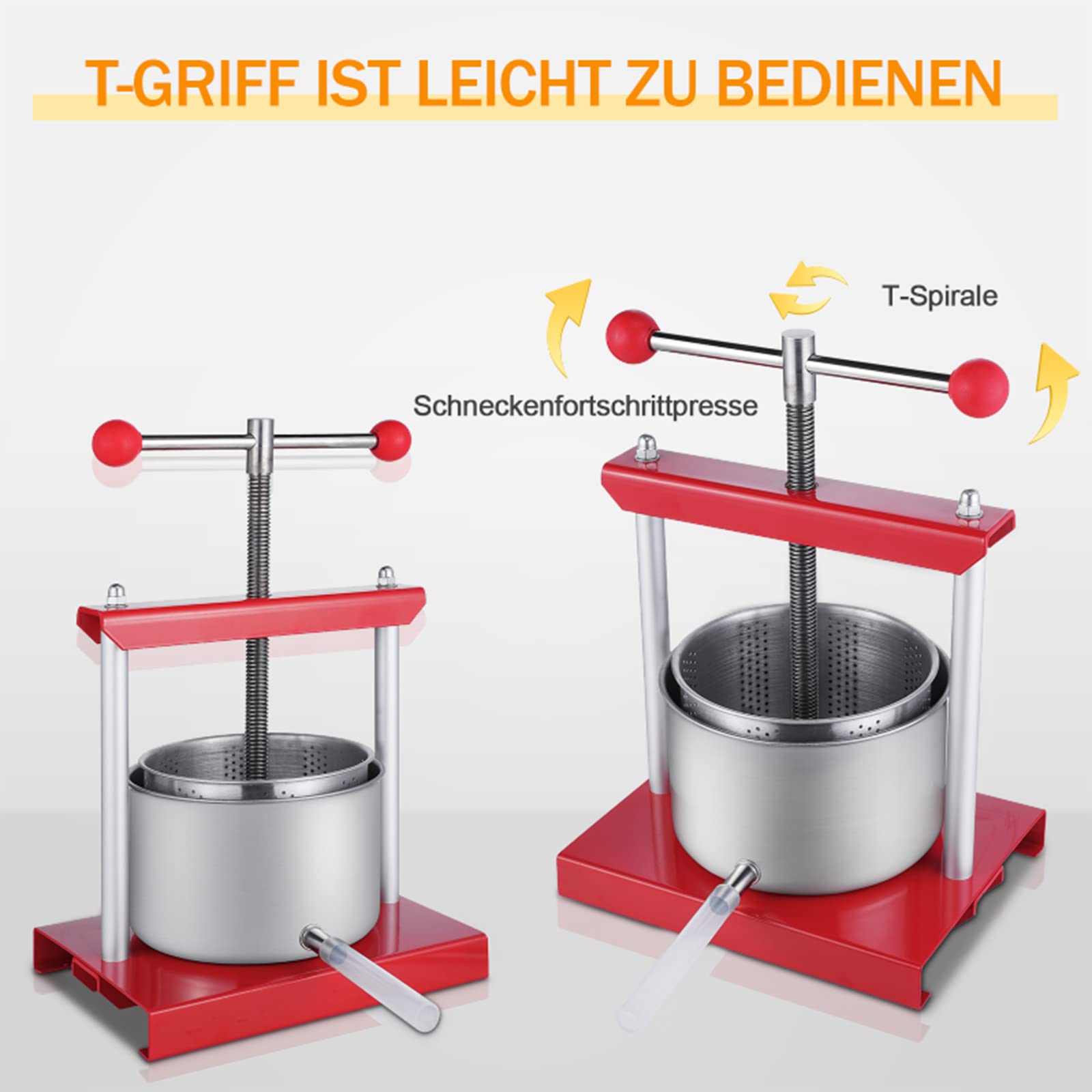 ACXIN 3L Obstpresse Edelstahl Weinpresse Saftpresse Manuell Fruchtpresse Apfelpresse Beerenpresse für Obstladen, Restaurants, Familienfeste, Selbstbrauen