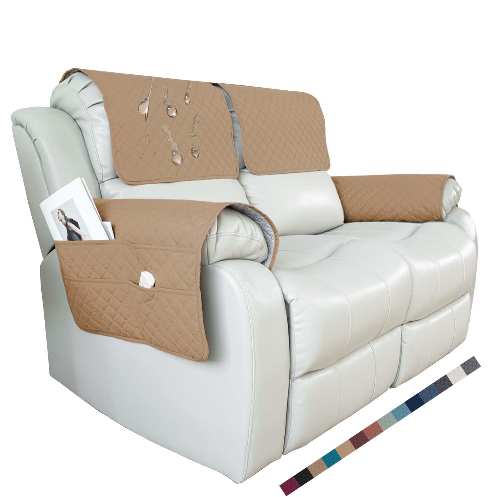 GYHH Recliner Armchair Covers, Quilted Reclining Armchair Slipcovers for Arms, Waterproof Sofa Arm Non Slip Armrest Couch Arm Rest Cover for Furniture Protector (Khaki,2 Seater)