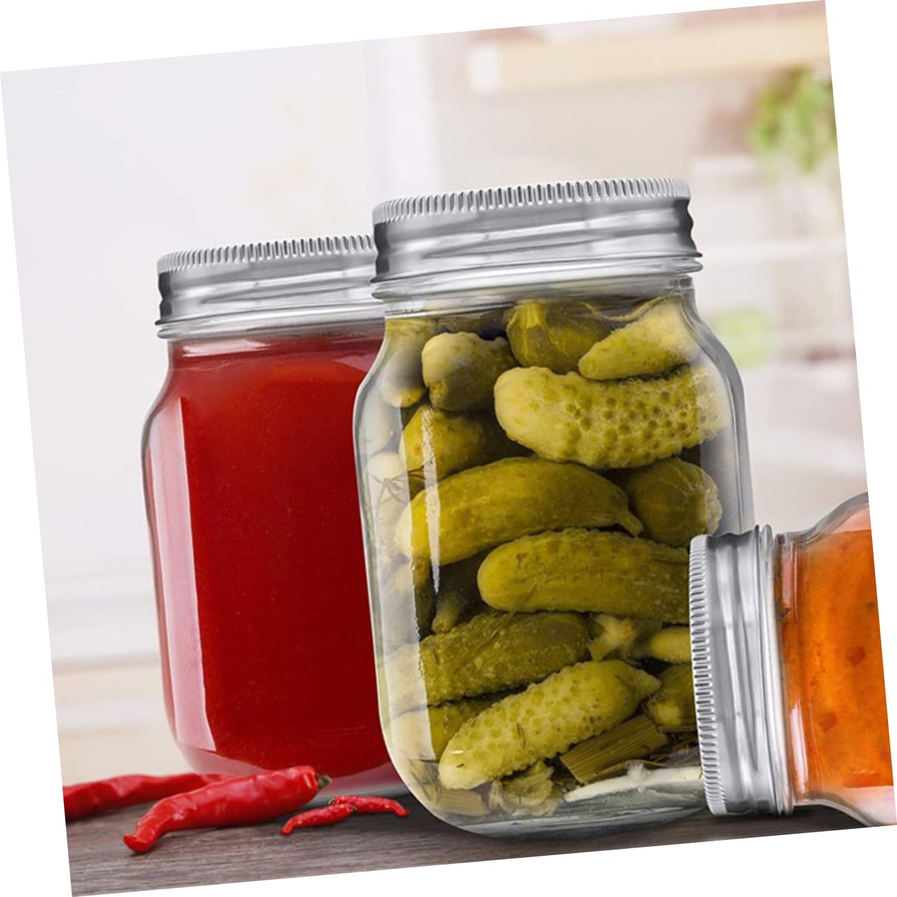 Gatuida 6pezzi Barattolo Di Vetro Bocca Larga Con Coperchio Ermetico Barattolo Per Conserve Di Frutta Riutilizzabile Per Conservazione Dei Alimenti Di Vetro Per Insalate e Marmellate