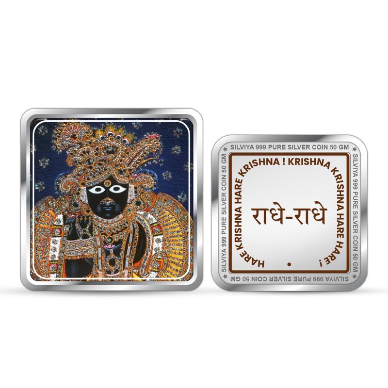 Silviya BIS Hallmarked 999 Pure Silver Bankey Bihari Ji Coin Square Shape (50g) | Divine Blessings | Home Decor | Puja Gift | With Certificate of Authenticity (B0DDTTMQ44) Amazon Price History, Amazon Price Tracker