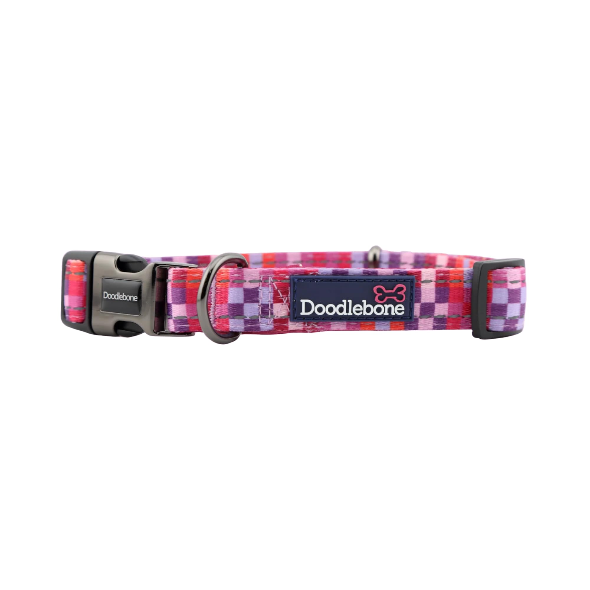 Doodlebone – Padded Dog Collar – Adjustable Breathable Comfort Collar with Reflective Stitching, Strong D Ring & Durable Metal Buckle for Daily Walks – Size 1-2 22–30cm - Checkmate — image 1
