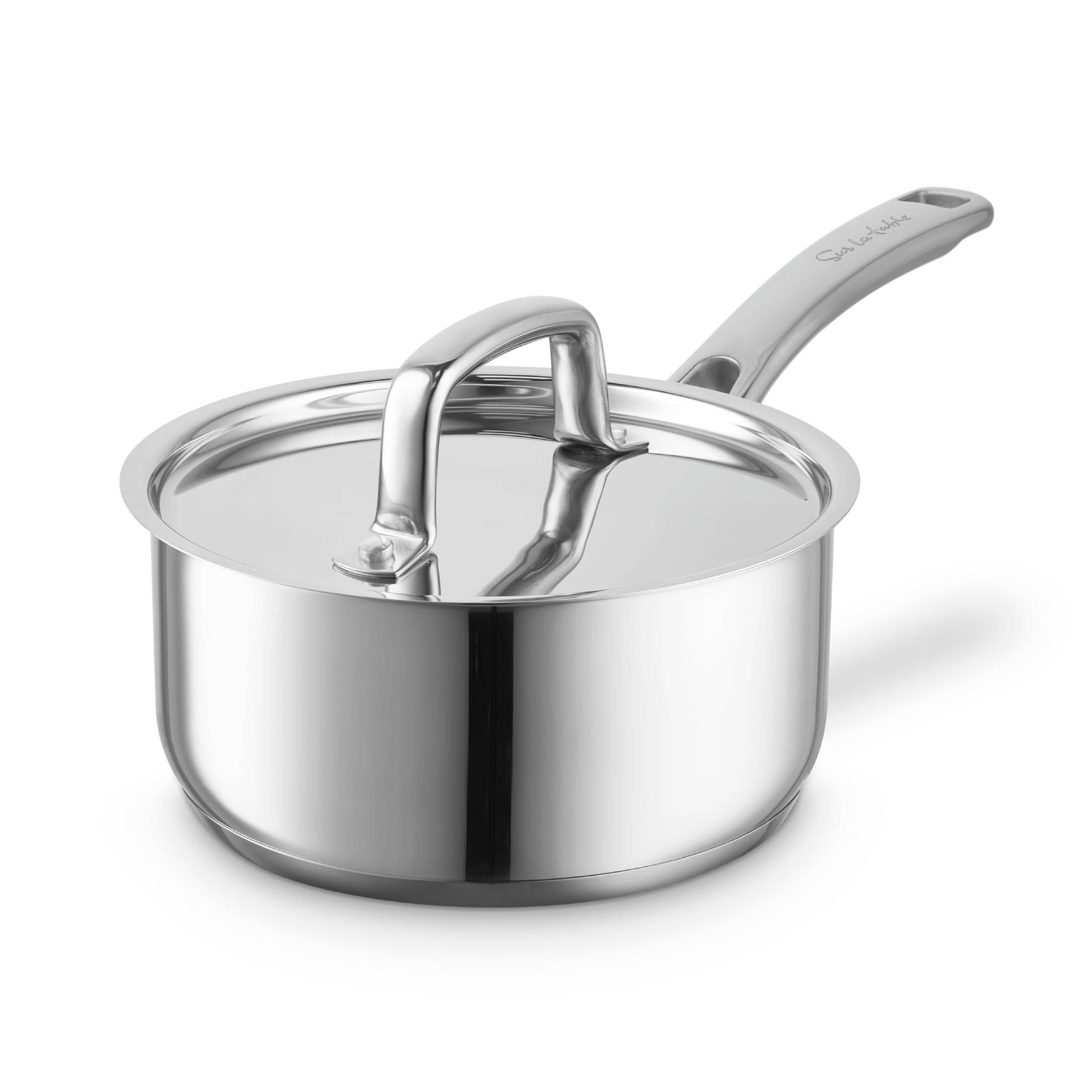 Sur La Table 18cm Saucepan, Riveted Steel Handle and Lid, Induction Compatible, Stainless Steel, SLT900222