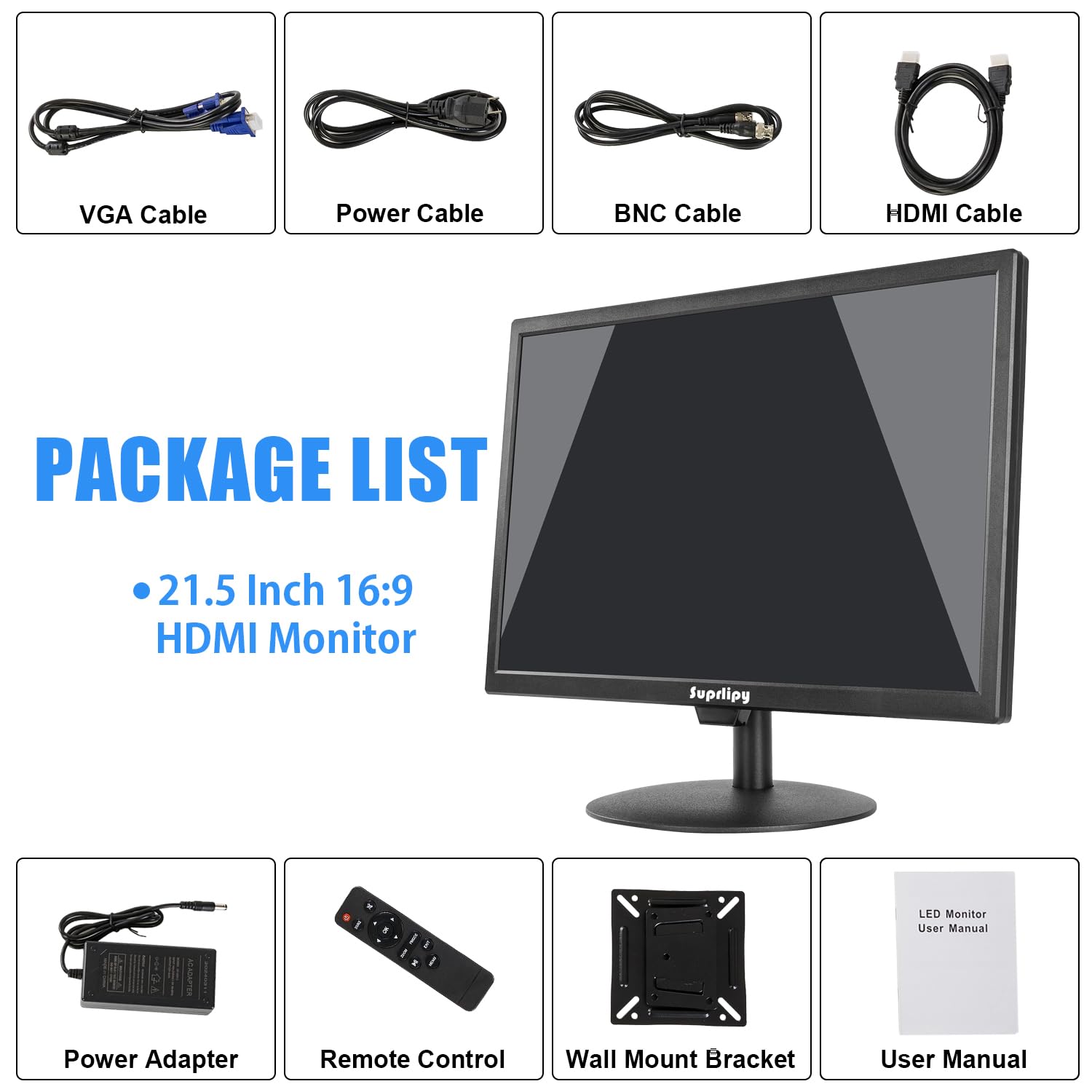 21,5 pollici FHD piccolo monitor IPS schermo LCD 1920x1080 60Hz 16:9 con HDMI BNC VGA AV USB ingresso altoparlanti incorporati per CCTV telecamera di sicurezza DVR PC RasPi