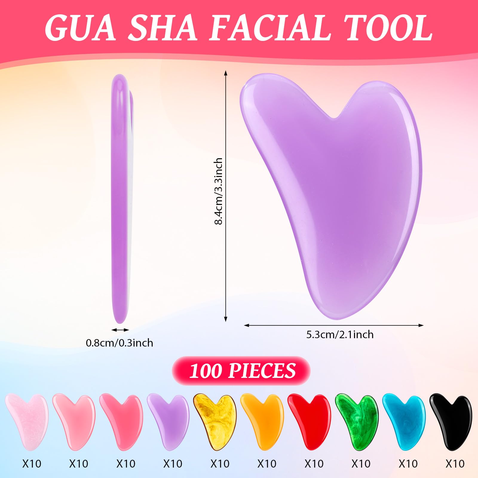 100 strumenti per il viso Gua Sha, in resina, strumento per massaggi Gua Sha, a forma di cuore, pietra guasha per viso, corpo, collo e occhi, spa, agopuntura, regalo per la cura della pelle