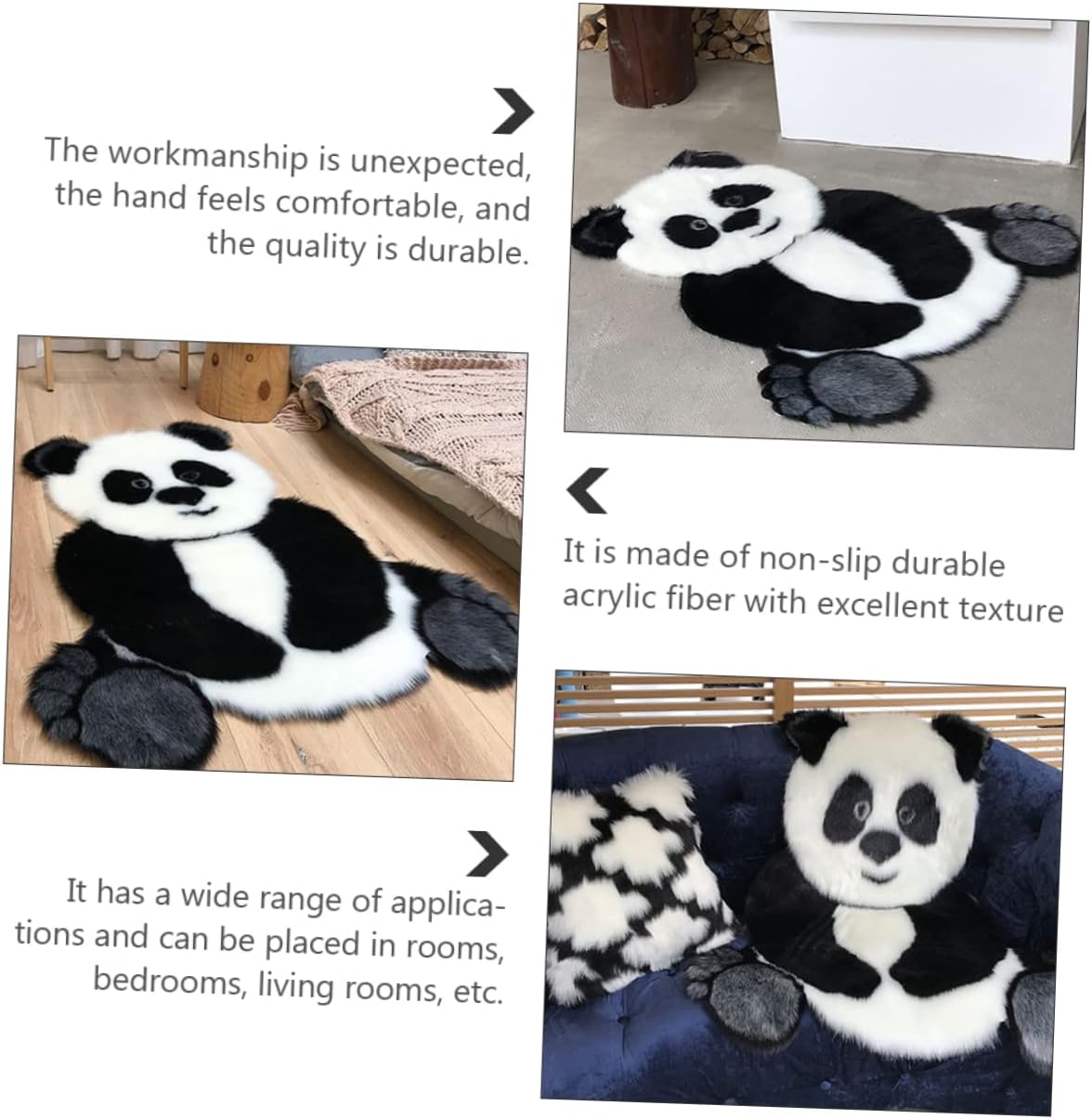 YARNOW Panda Rug for Bedroom Bathroom Non-Slip Decorative Carpet Washable Material