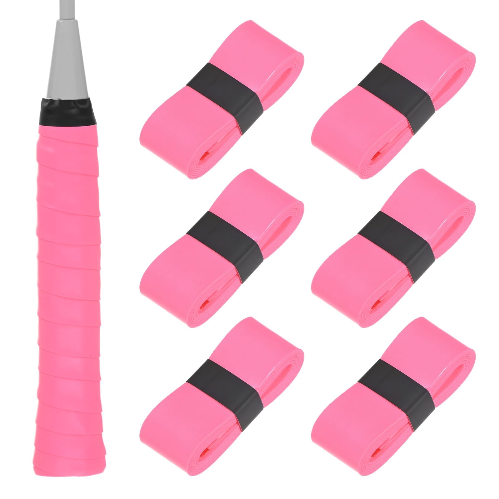 M METERXITY 6-Pack Tennis Racket Grip Tape PU Tennis Overgrip Grip Tapes Anti-Slip Sweat Absorbent for Pickleball/Racquetball/Badminton/Squash/Baseball Bat Handle Pink
