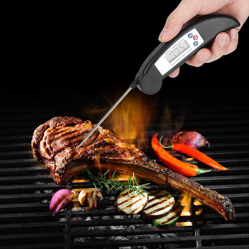 Termometro digitale per carne, termometro a lettura istantanea per cucinare in cucina, termometro per alimenti pieghevole impermeabile per frittura profonda, barbecue, griglia(nero