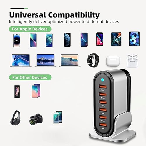 Miniatura 7 de Estación de carga USB de 6 puertos, cargador tipo A, cargador USB múltiple para iPhone 14131211Series, iPad ProAirMini, Galaxy, LG y más