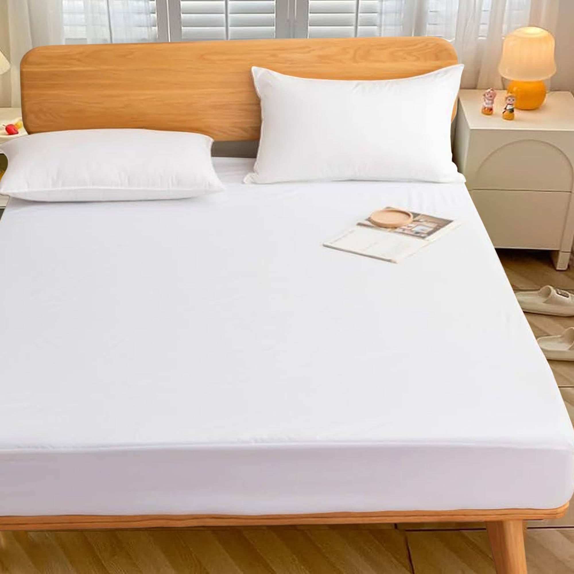 SAMAYISH 100% Egyptian Cotton Single Fitted Sheet 400 Thread Count Bed Sheets 35cm Deep Single Fitted Sheets For Single Bed with 360 Round Elastic Fitted Bed Sheets
