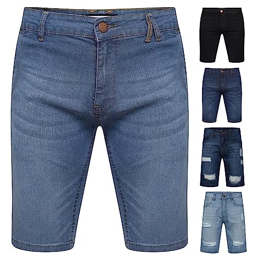Image of Style Spot Mens Shorts Casual Denim Jeans Shorts Heavy Duty Ripped Half Pants with Pockets Workwear Regular Fit Knee Length Combat Summer Shorts (Light Blue, 38")