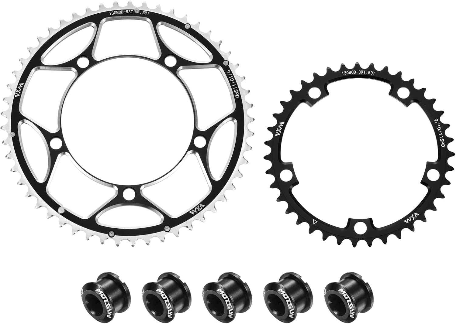 HARFINGTON Bike Chainring Set Round Narrow Wide Aluminum Chainring Chainwheel with Double Round 5 Bolts for Road Bike Bicycle