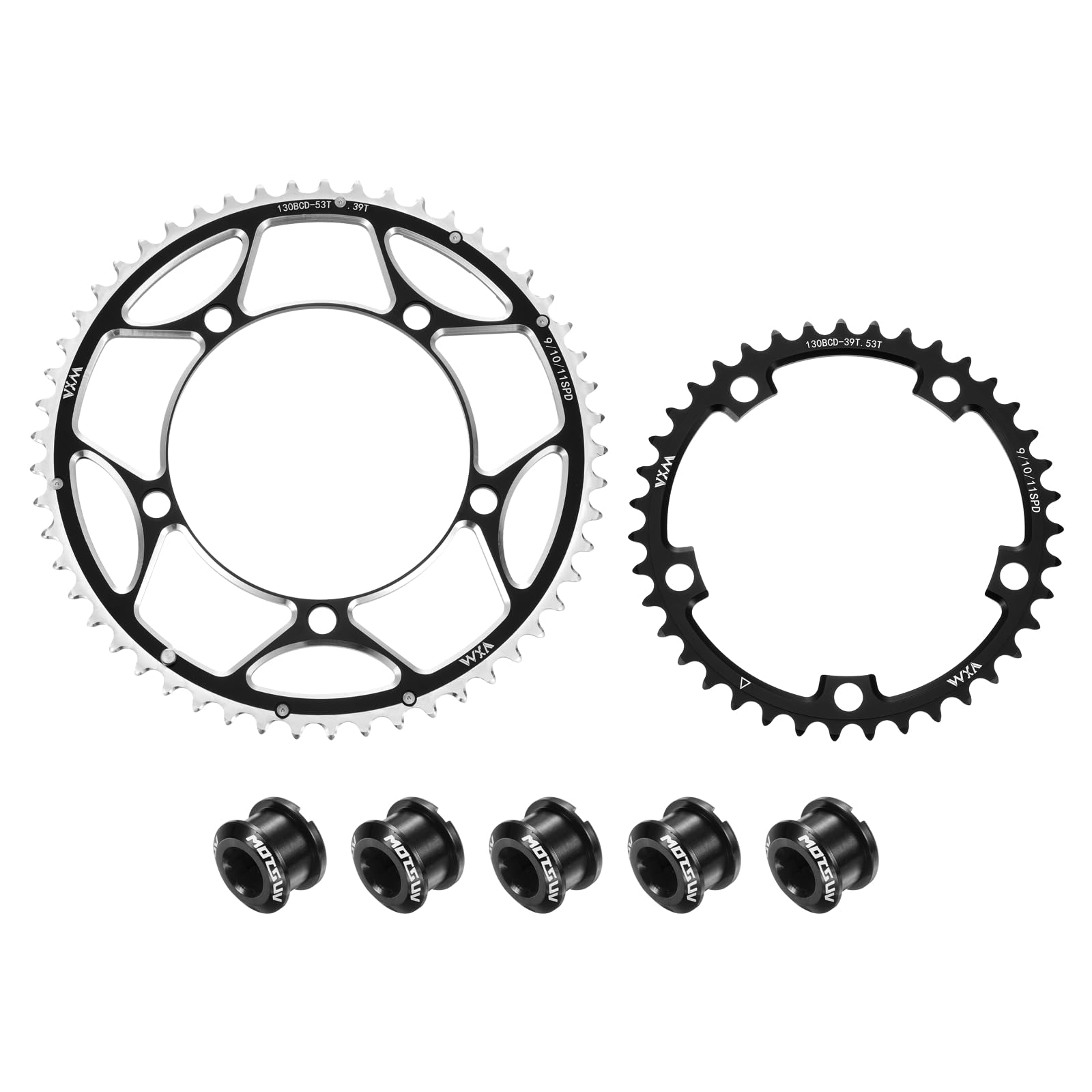 QUARKZMAN 2 Stück 130BCD Fahrrad Kettenblatt Set 39T/53T Rund Schmal Breit Aluminium Kettenblatt Kettenrad Mit Doppel Rund 5 Bolzen Für Rennrad Fahrrad 9/10/11 Gang Ketten