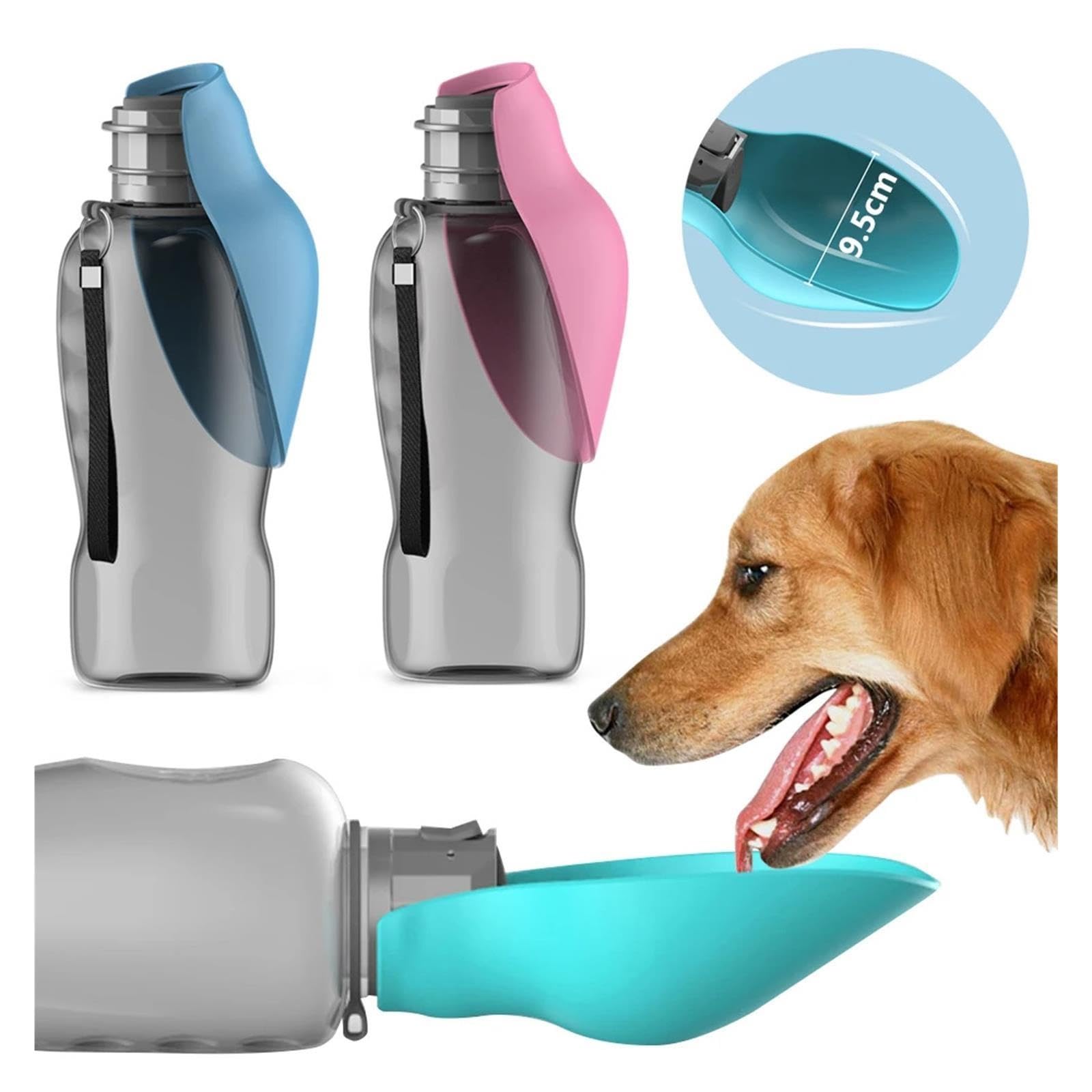 Distributeur portable pour animaux domestiques de voyage avec fuite de bouteille d'eau avec bol intégré (rose)