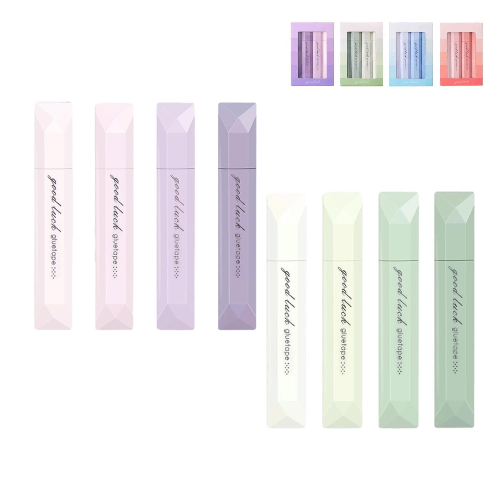 Cinta adhesiva de doble cara en formato bolígrafo for envolver regalos – 5 metros, borrable con fuerte adherencia, estilo kawaii morado, ideal for manualidades y scrapbooking.(A-green+purple)