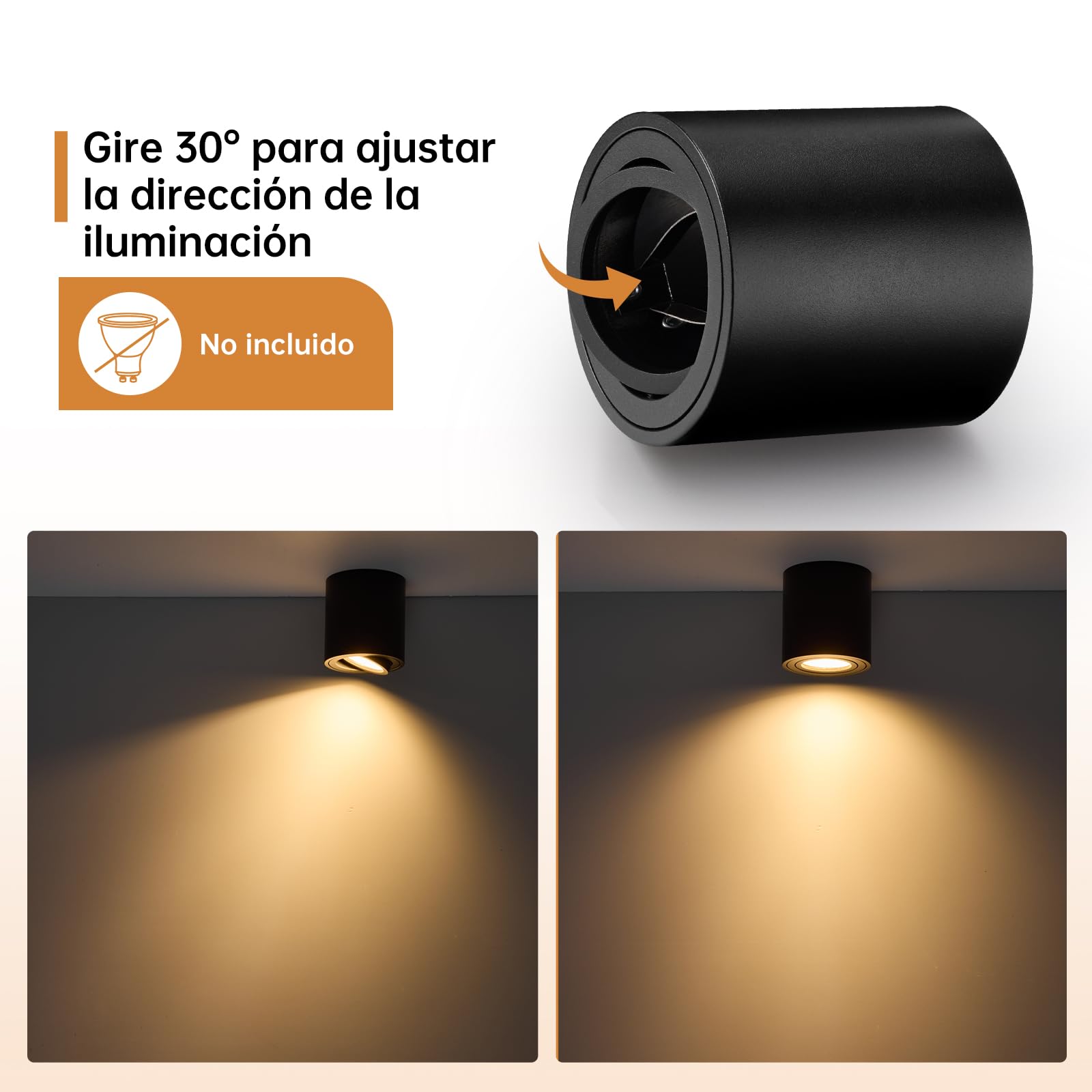 wowatt 4 Piezas Focos Techo Superficie Negro, GU10 Focos Techo Orientables | 220-240V, Orientables 30 °, 80mm x 85mm, Aluminio, Focos Superficie Techo con Casquillo GU10 para Módulos GU10 y LED, Redondo