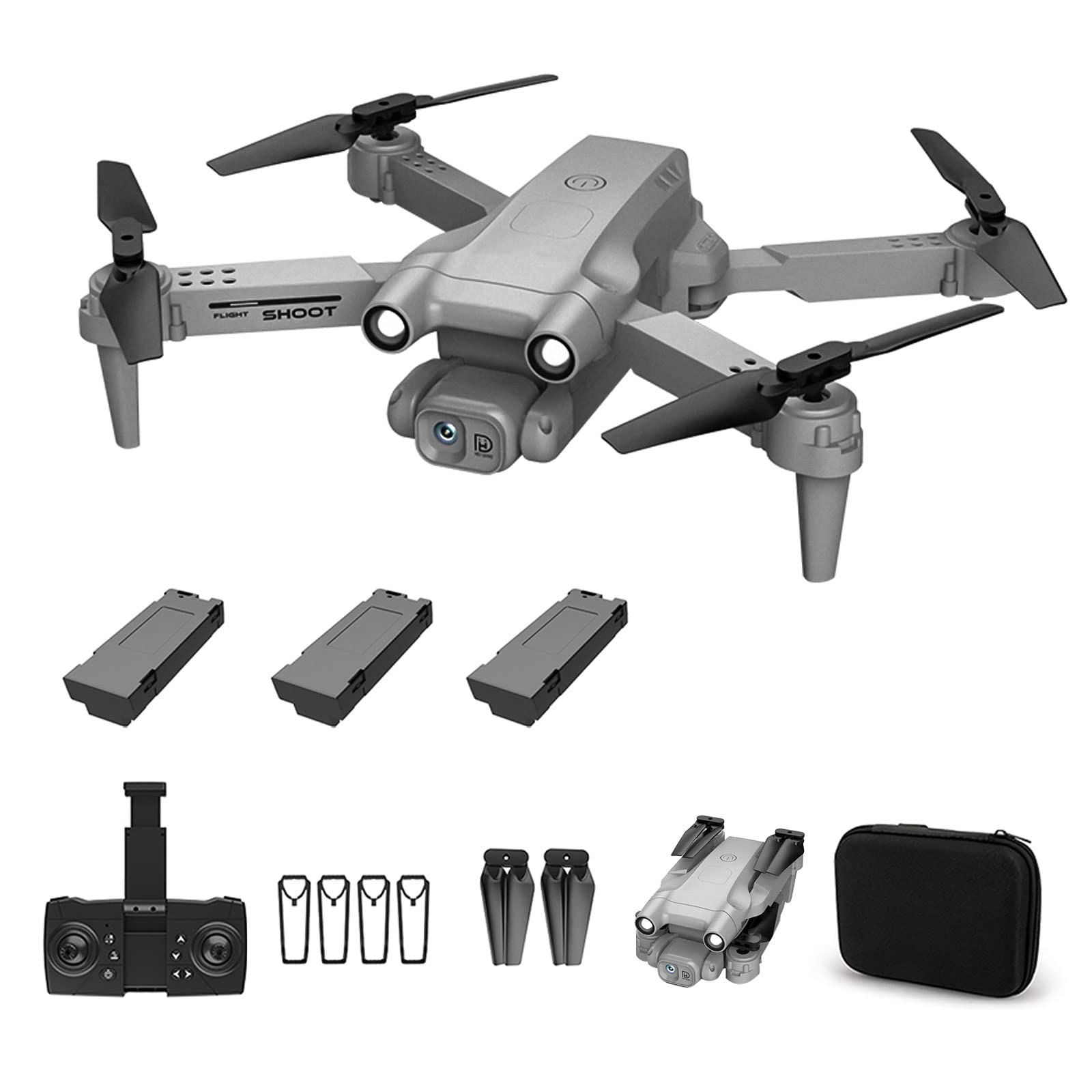 Drone pieghevole con videocamera 4K per adulti, videocamera live FPV Quadricottero RC, ritorno automatico, Follow Me, Waypoint Fly, 3 batterie per 60 minuti di volo per ragazze di Natale (grey )