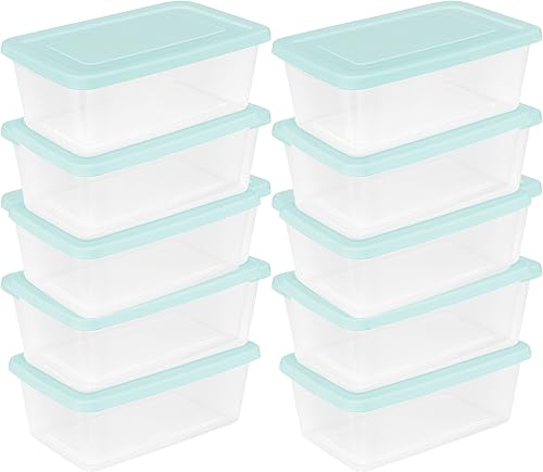Sterilite Juego de 10 cajas de almacenamiento, contenedores apilables de plástico transparente, organizadores ligeros para el hogar con tapas a