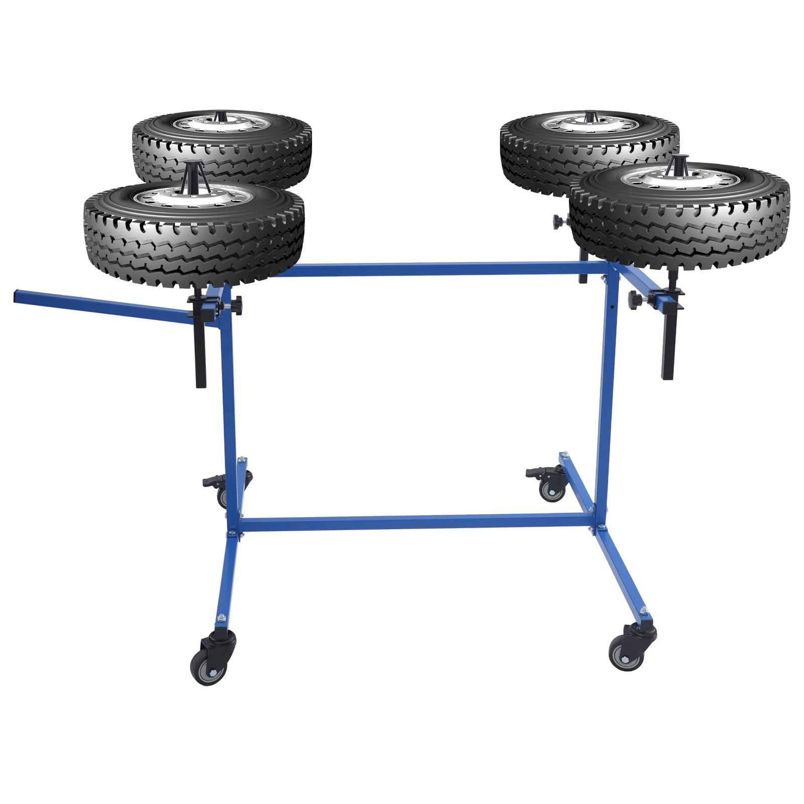 Lackierständer Auf Rädern,360° Drehbar, Höhenverstellbar Felgen-Lackierbock 4 Halter, Felgenlackierständer für Autoteile,Felgen,Hauben,Kotflügel,Türen,Stoßstange zum Lackieren (Blau)