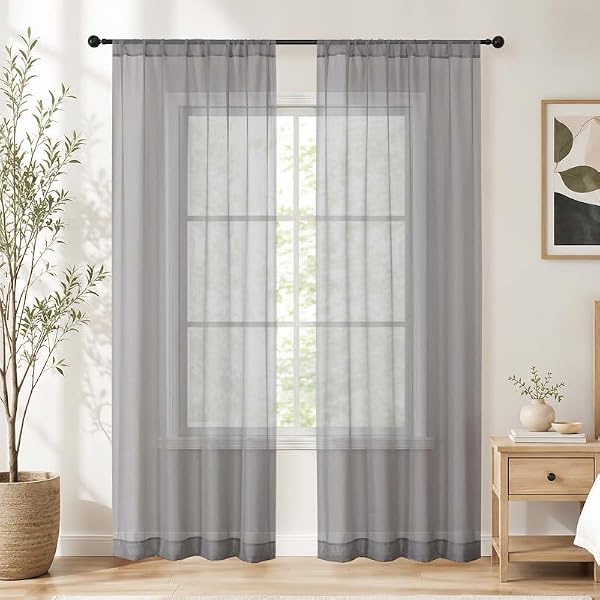 Simplebrand Grey Sheer Curtains 84 Inches Long 2 Panels, Light Filtering by Simplebrand - Used condition - US$12.02