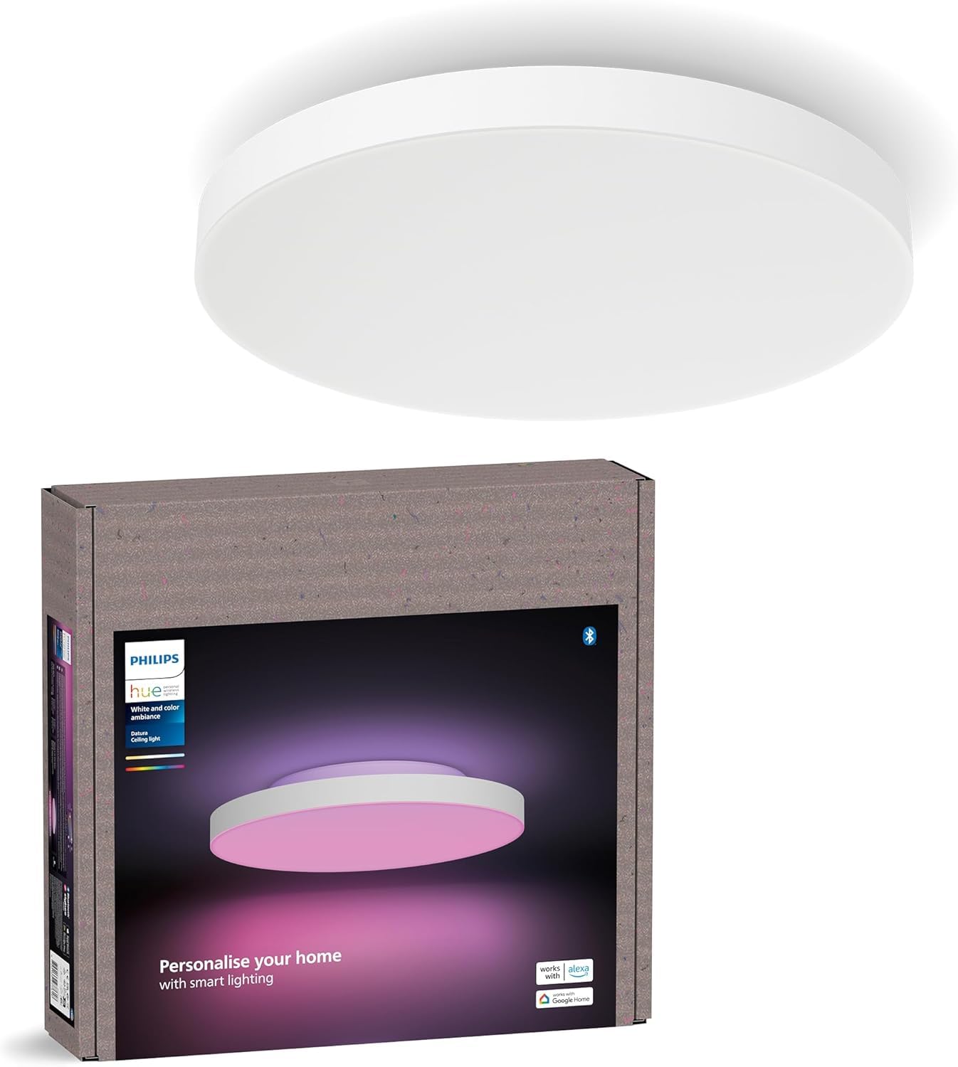 Philips Hue Datura, Pannello LED smart, Piccolo, Rotondo, 38.4 x 38.4 cm | Luce bianca e colorata, Compatibile con Bluetooth, Controllo vocale con Alexa & Apple Home, Smart Home