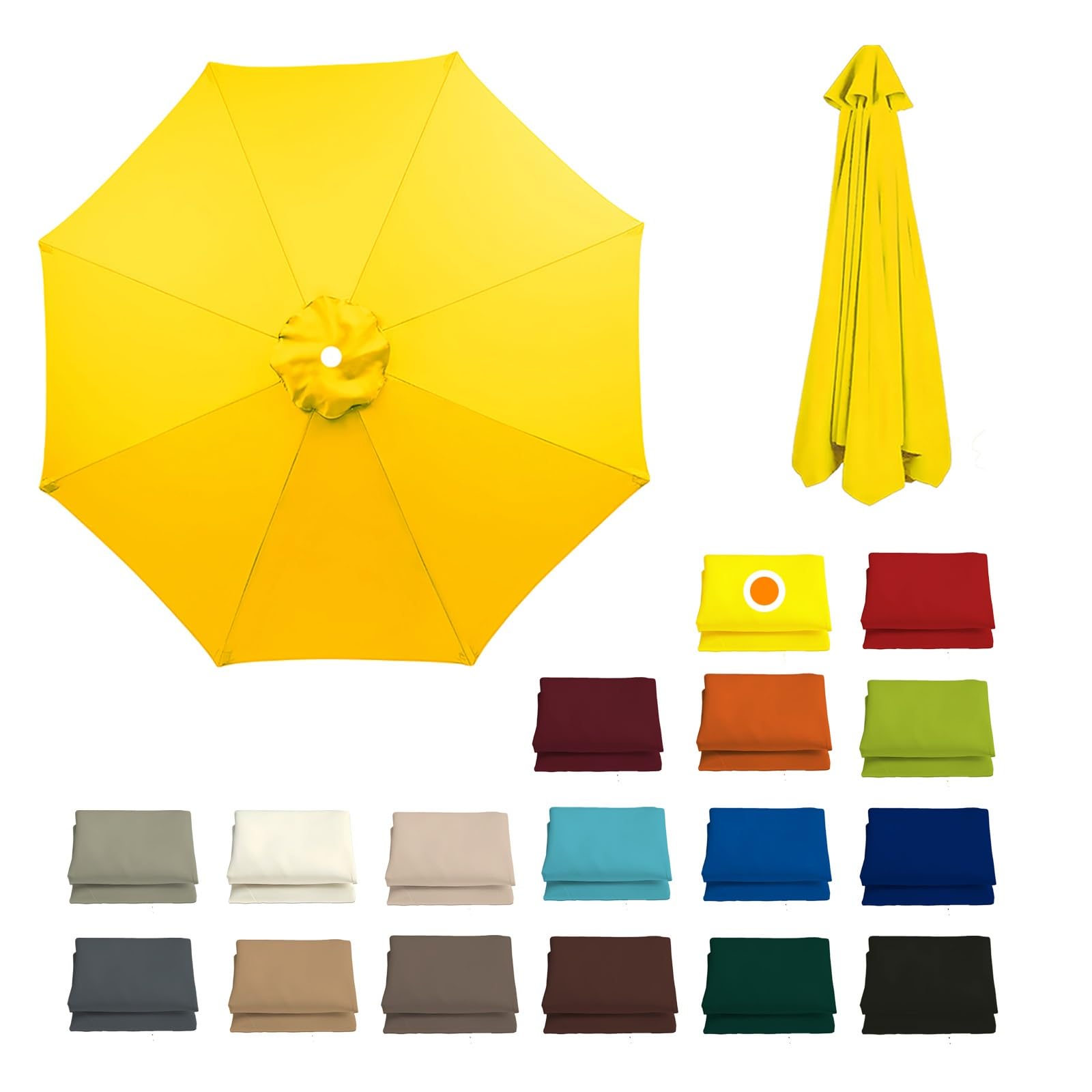 230CM/270CM/300CM + 8 Arms Patio Umbrella Replacement Cloth Canopy Cover Waterproof Garden Replacement Parasol Fabric Cover Outdoor Table Market Yard Umbrella Top Cantilever Umbrella Canopy(Yellow,270