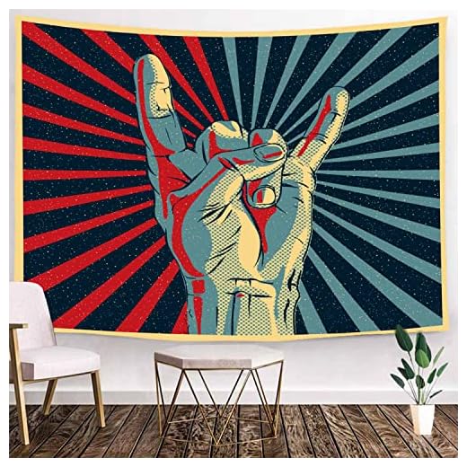 Ulticool - Appeso a Parete Decoración Casa - Rock Hand Music Retro Vintage - 200 x 150 cm Grande – Murales Alfombra Tapiz Pared - Tapices Decorativo para Habitacion Dormitorio Salon
