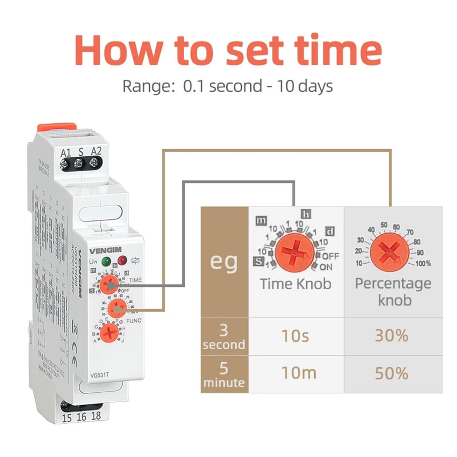 Relé temporizador multifunción 16A 12V 24V 220V 230 voltios CA CC con 10 funciones Relé de tiempo de retardo de apagado de carril Din