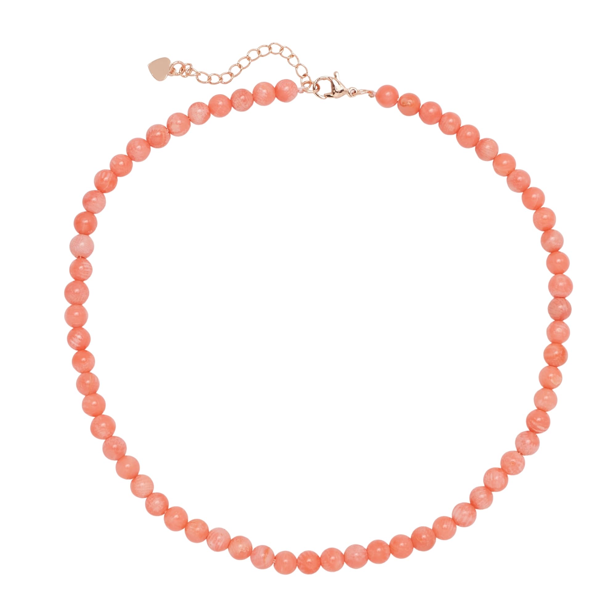 Handmade Women's Girls Edelstein Perlen Halskette Choker 6mm Runde Perlen - Natürliche Edelsteine Healing Crystal Beaded Jewellery | Geschenkideen für Frauen, Mädchen (Rosa Koralle)