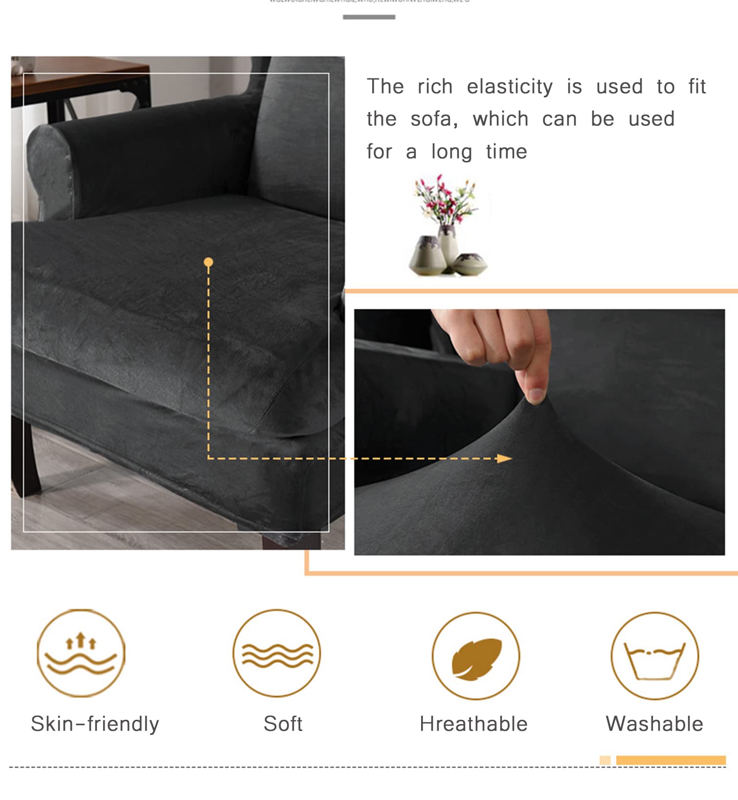 Stretch Ohrensessel Bezug Velvet Plüsch Sesselhusse Weich Dick Glatter Stoff Sesselbezug Waschbar Ohrensessel Überzug für Wohnzimmer -blau