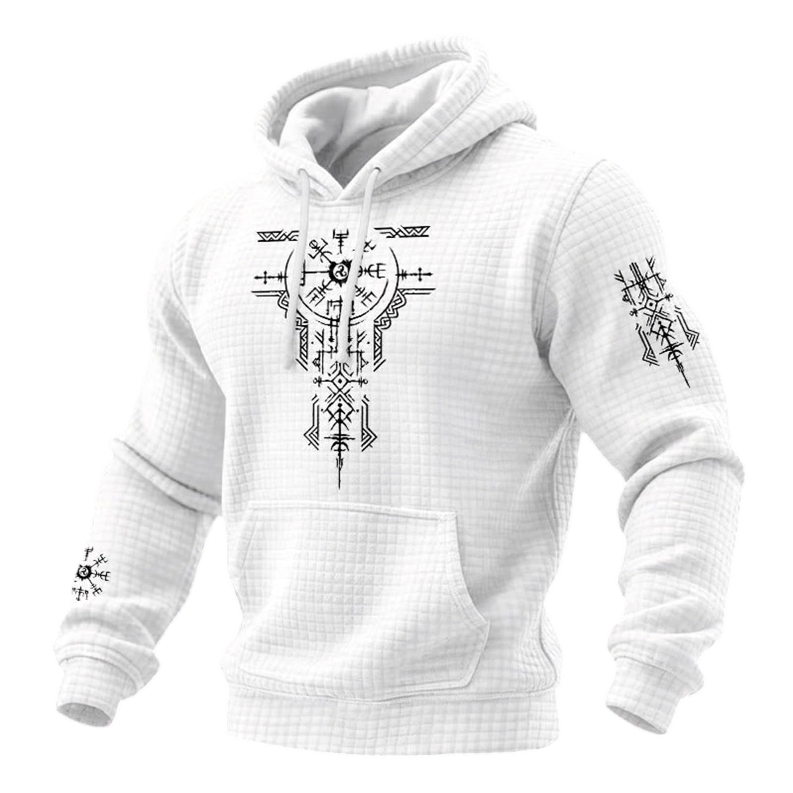 Sweat à capuche homme imprimé viking vintage en maille gaufre décontracté