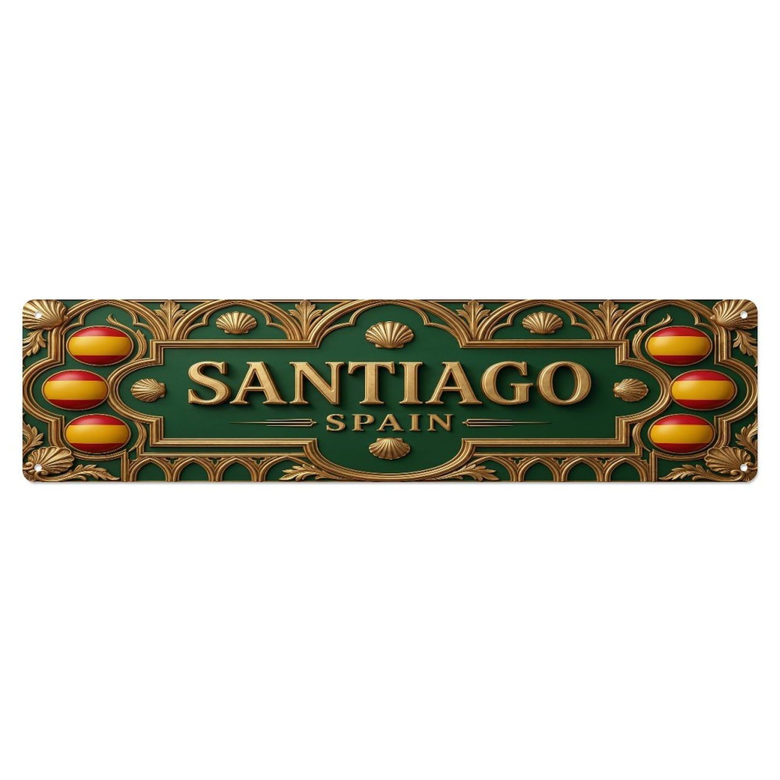 Vintage Santiago Spain Flag Pattern Metal Tin Sign