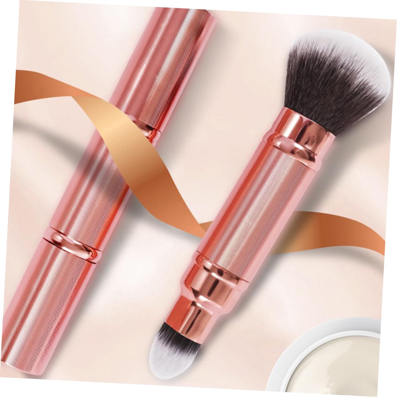 Mikinona Set 2 Pennelli Trucco Viso Doppia Estremità Retrattili con Cappuccio Pennello Multifunzione in Fibra Sintetica per Ufficio e Viaggio